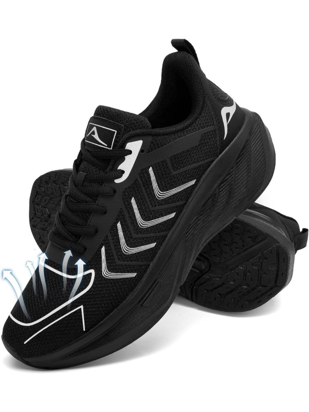 Womens All Black Comfortable Breathable Non Slip Casual Athletic Walking Sneaker